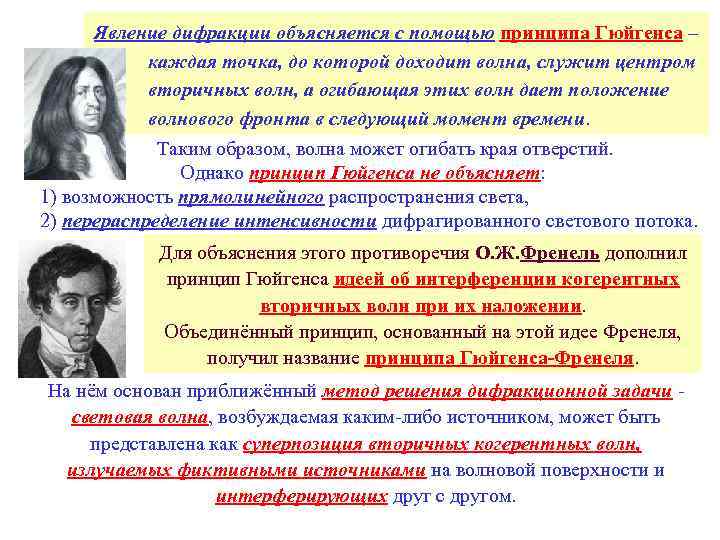 Явление дифракции объясняется с помощью принципа Гюйгенса – каждая точка, до которой доходит волна,