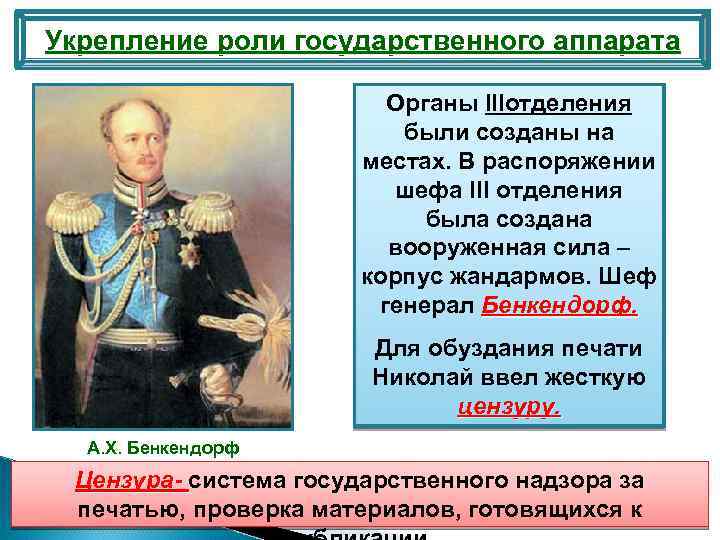 Укрепление роли государственного аппарата Органы IIIотделения были созданы на местах. В распоряжении шефа III