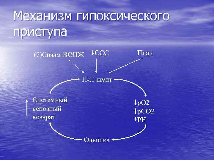 Механизм гипоксического приступа (? )Спазм ВОПЖ ССС Плач П-Л шунт Системный венозный возврат р.