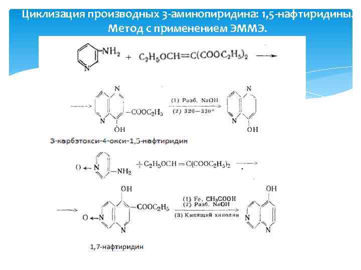 Циклизация производных 3 -аминопиридина: 1, 5 -нафтиридины. Метод с применением ЭММЭ. 