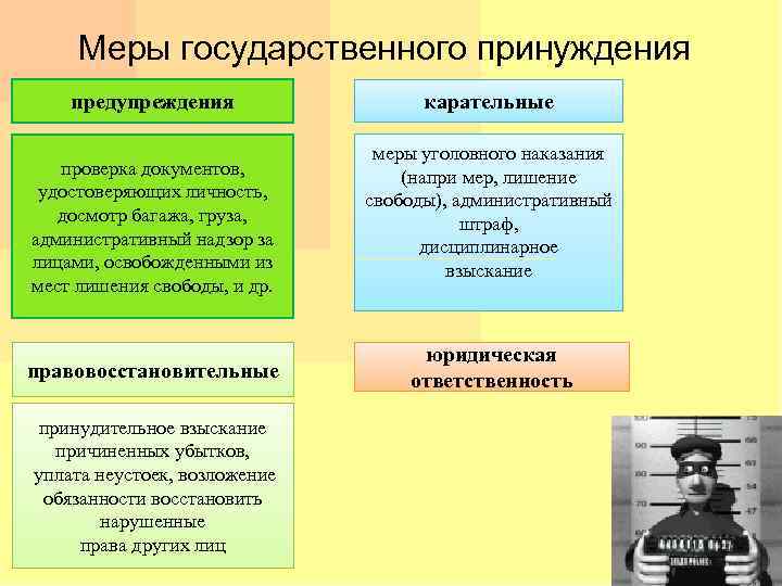 Меры государственного принуждения предупреждения проверка документов, удостоверяющих личность, досмотр багажа, груза, административный надзор за