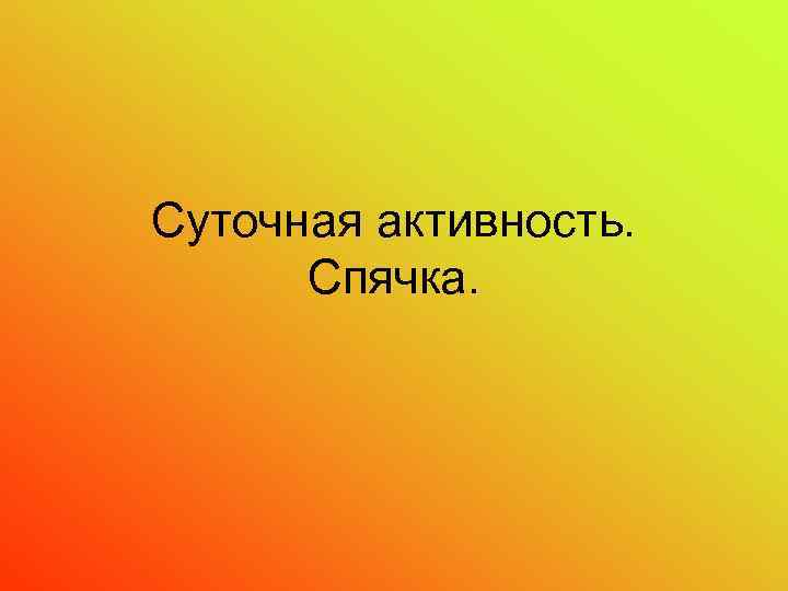 Суточная активность. Спячка. 