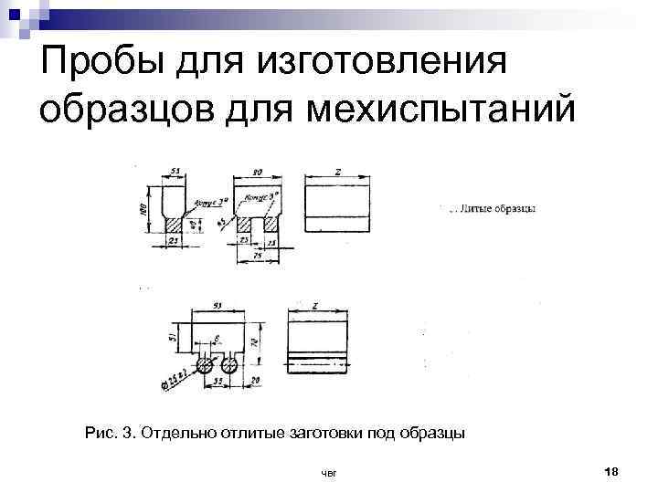 Пробы для изготовления образцов для мехиспытаний Рис. 3. Отдельно отлитые заготовки под образцы чвг