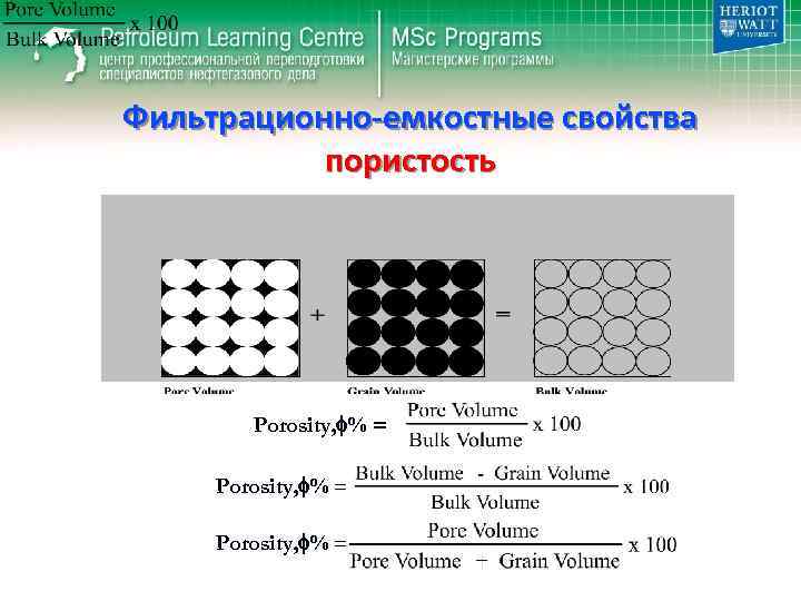 Фильтрационно-емкостные свойства пористость Porosity, % = 