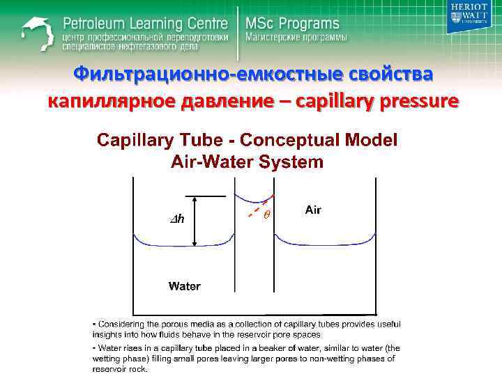 Фильтрационно-емкостные свойства капиллярное давление – capillary pressure 