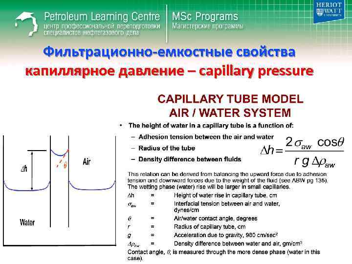 Фильтрационно-емкостные свойства капиллярное давление – capillary pressure 