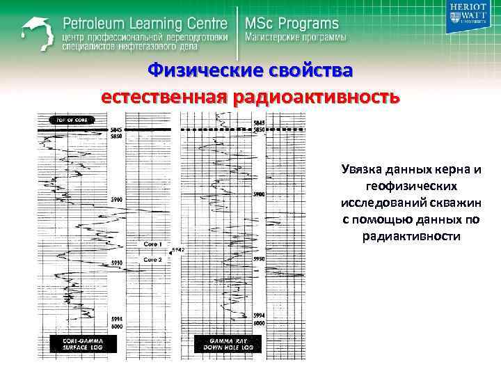 Физические свойства естественная радиоактивность Увязка данных керна и геофизических исследований скважин с помощью данных