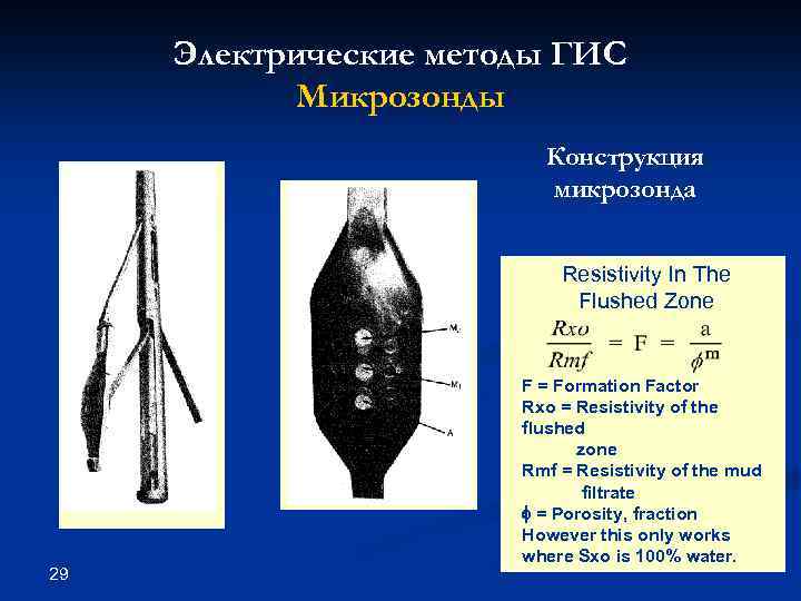 Электрические методы ГИС Микрозонды Конструкция микрозонда Resistivity In The Flushed Zone 29 F =
