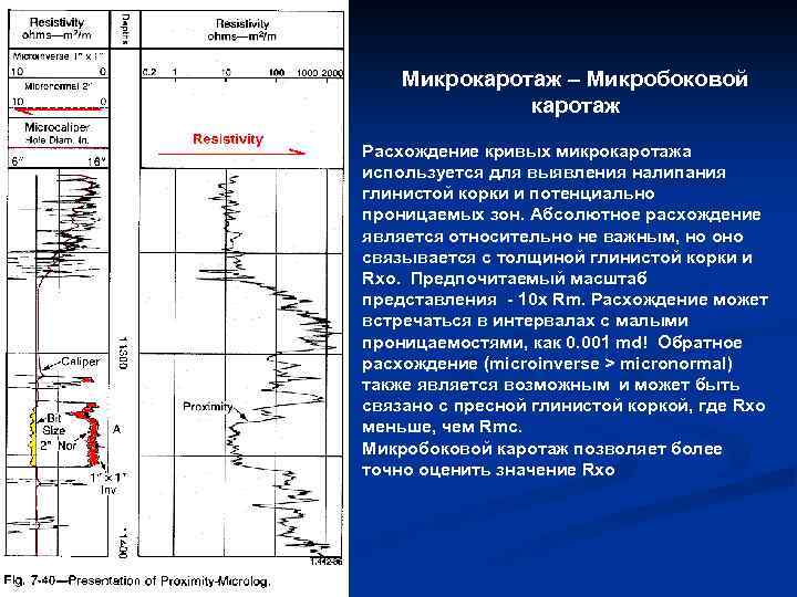 Микрокаротаж – Микробоковой каротаж Расхождение кривых микрокаротажа используется для выявления налипания глинистой корки и