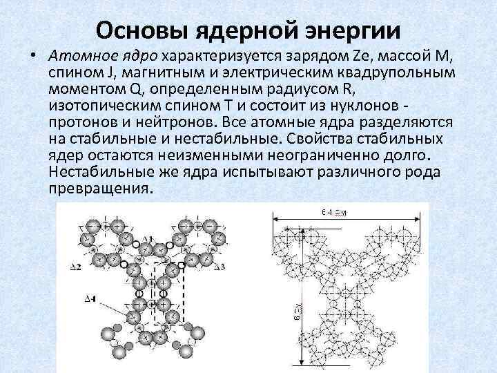 Основы ядерной энергии • Атомное ядро характеризуется зарядом Ze, массой М, спином J, магнитным