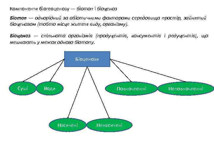 Компоненти біогеоценозу — біотоп і біоценоз Біотоп — однорідний за абіотичними факторами середовища простір,