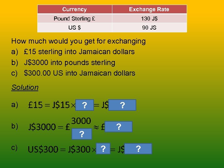 Currency Exchange Rate Pound Sterling £ 130 J$ US $ 90 JS How much