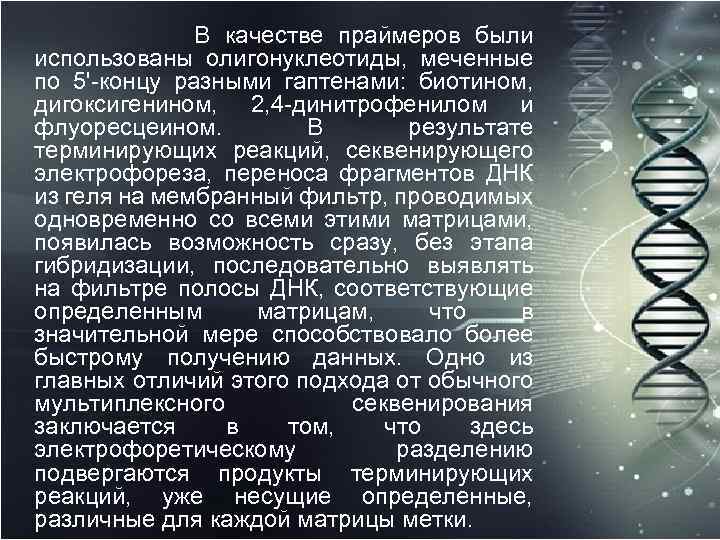  В качестве праймеров были использованы олигонуклеотиды, меченные по 5' концу разными гаптенами: биотином,