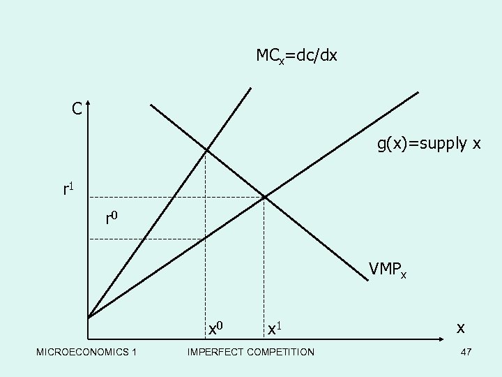 MCx=dc/dx C g(x)=supply x r 1 r 0 VMPx x 0 MICROECONOMICS 1 x