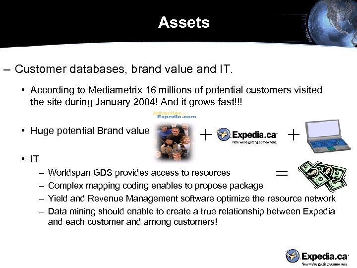 Assets – Customer databases, brand value and IT. • According to Mediametrix 16 millions