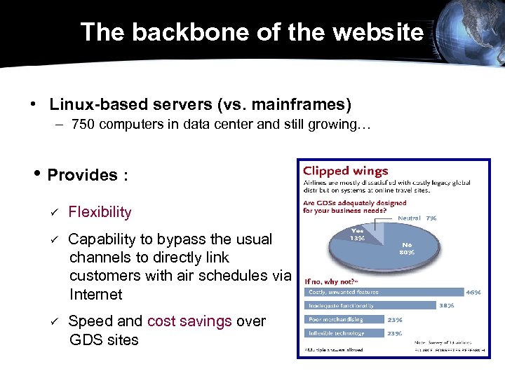 The backbone of the website • Linux-based servers (vs. mainframes) – 750 computers in