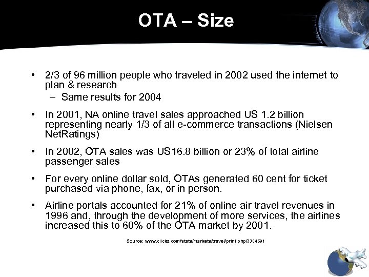 OTA – Size • 2/3 of 96 million people who traveled in 2002 used