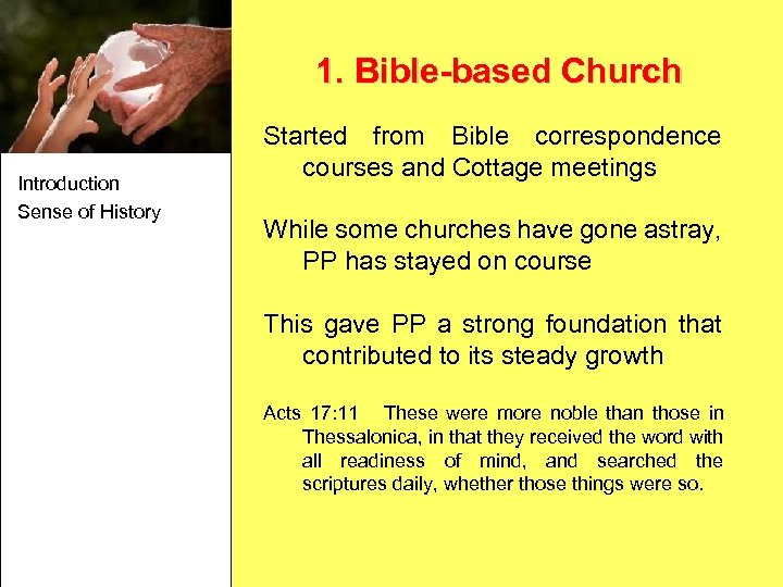 1. Bible-based Church Introduction Sense of History Started from Bible correspondence courses and Cottage