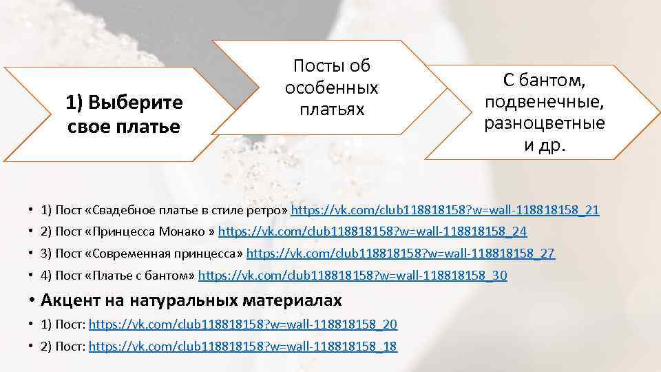 1) Выберите свое платье Посты об особенных платьях С бантом, подвенечные, разноцветные и др.