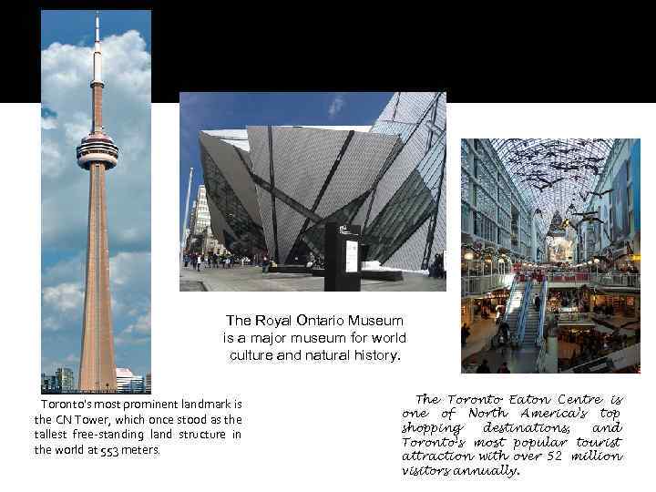 The Royal Ontario Museum is a major museum for world culture and natural history.