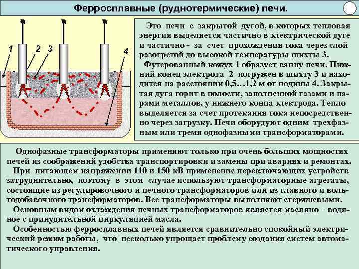 Ферросплавные (руднотермические) печи. 1 2 3 4 Это печи с закрытой дугой, в которых