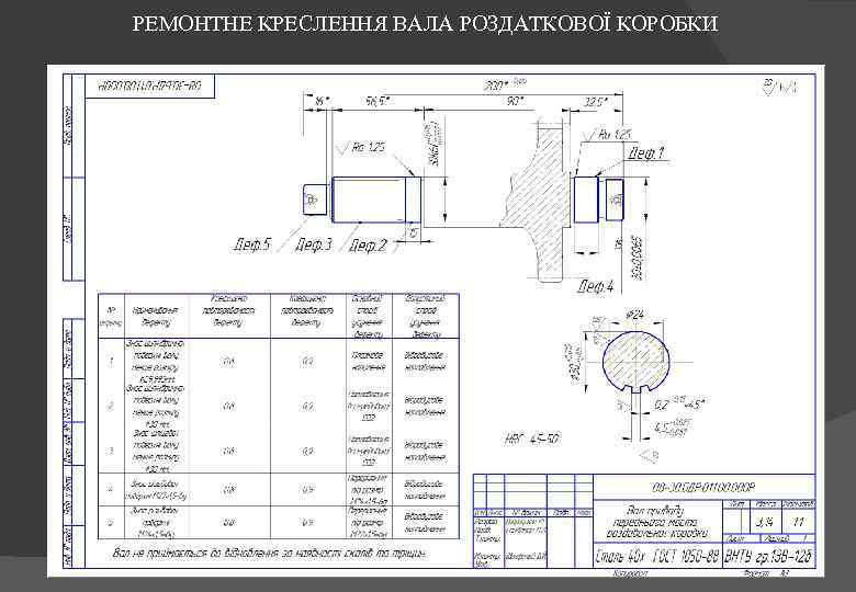 РЕМОНТНЕ КРЕСЛЕННЯ ВАЛА РОЗДАТКОВОЇ КОРОБКИ 