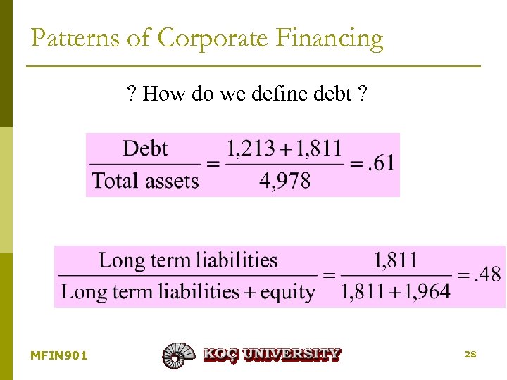 Patterns of Corporate Financing ? How do we define debt ? MFIN 901 28