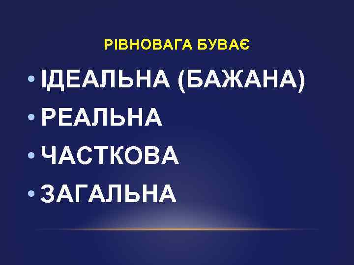 РІВНОВАГА БУВАЄ • ІДЕАЛЬНА (БАЖАНА) • РЕАЛЬНА • ЧАСТКОВА • ЗАГАЛЬНА 