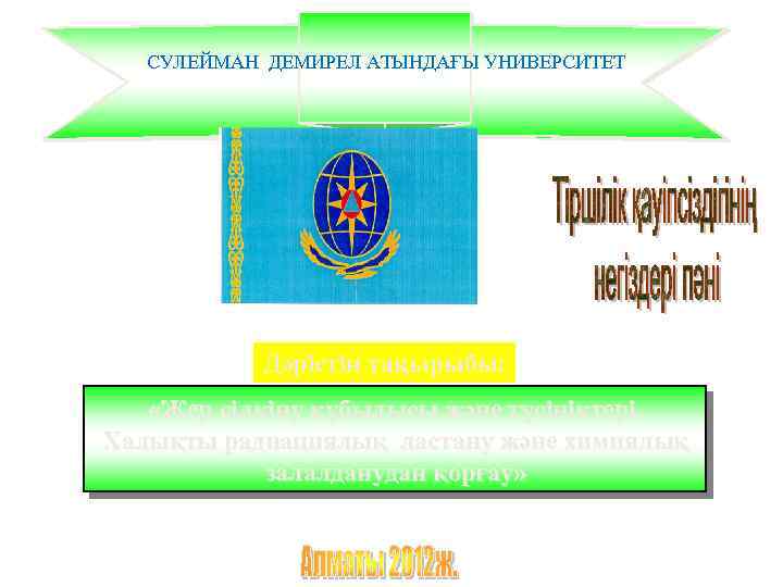 СУЛЕЙМАН ДЕМИРЕЛ АТЫНДАҒЫ УНИВЕРСИТЕТ Дәрістің тақырыбы: «Жер сілкіну құбылысы және түсініктері. Халықты радиациялық ластану