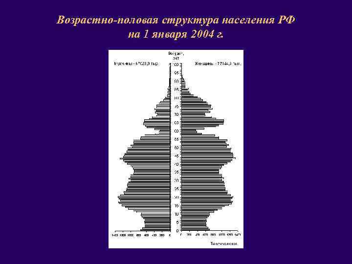 Возрастно-половая структура населения РФ на 1 января 2004 г. 