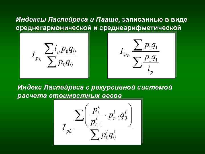 Индексы Ласпейреса и Пааше, записанные в виде среднегармонической и среднеарифметической Индекс Ласпейреса с рекурсивной