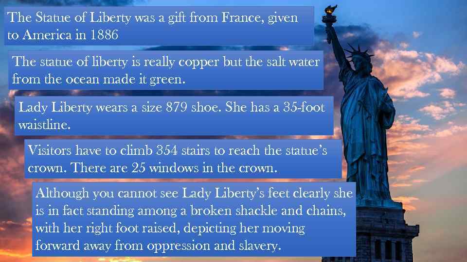 The Statue of Liberty was a gift from France, given to America in 1886