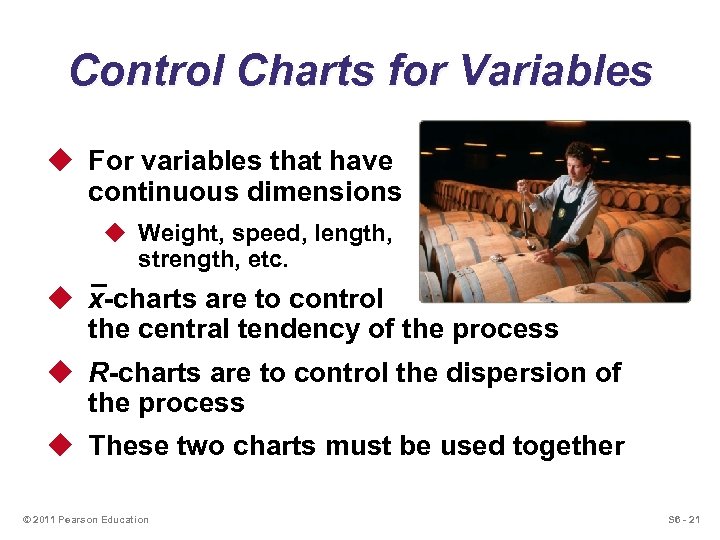 Control Charts for Variables u For variables that have continuous dimensions u Weight, speed,