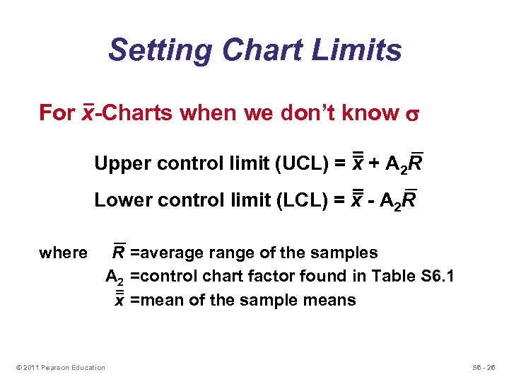 Setting Chart Limits For x-Charts when we don’t know s Upper control limit (UCL)