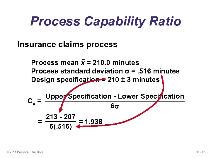 Process Capability Ratio Insurance claims process Process mean x = 210. 0 minutes Process