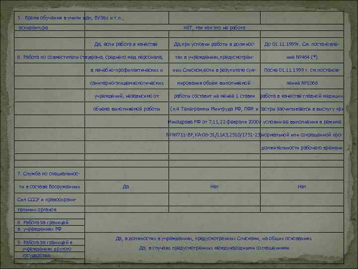 5. Время обучения в учили щах, ВУЗах и т. п. , аспирантуре НЕТ, так