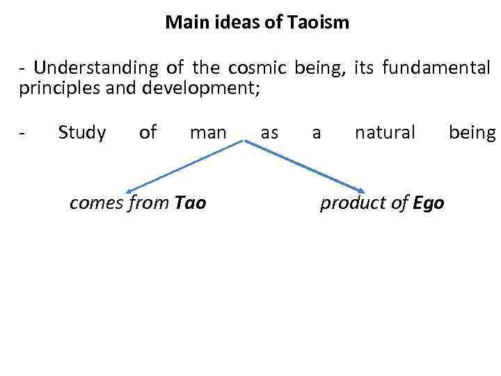 Main ideas of Taoism - Understanding of the cosmic being, its fundamental principles and