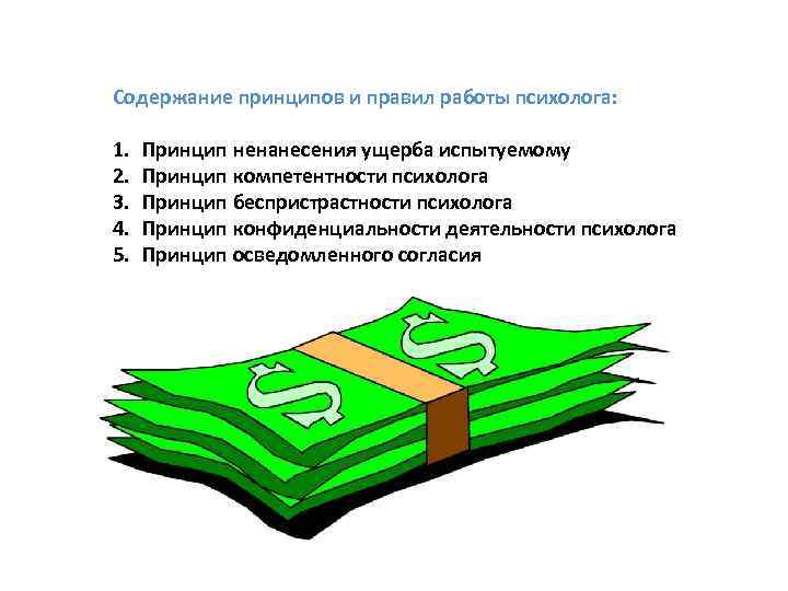 Содержание принципов и правил работы психолога: 1. 2. 3. 4. 5. Принцип ненанесения ущерба