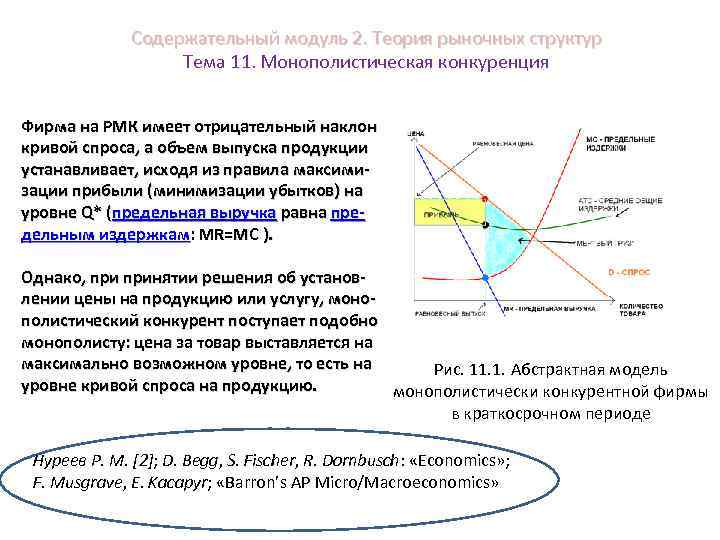 Содержательный модуль 2. Теория рыночных структур Тема 11. Монополистическая конкуренция Фирма на РМК имеет