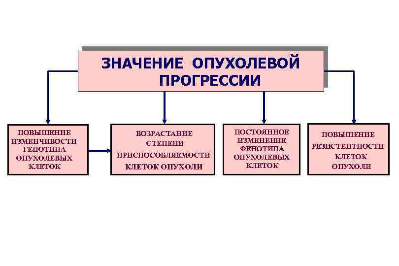 ЗНАЧЕНИЕ ОПУХОЛЕВОЙ ПРОГРЕССИИ ПОВЫШЕНИЕ ИЗМЕНЧИВОСТИ ГЕНОТИПА ОПУХОЛЕВЫХ КЛЕТОК ВОЗРАСТАНИЕ СТЕПЕНИ ПРИСПОСОБЛЯЕМОСТИ КЛЕТОК ОПУХОЛИ ПОСТОЯННОЕ