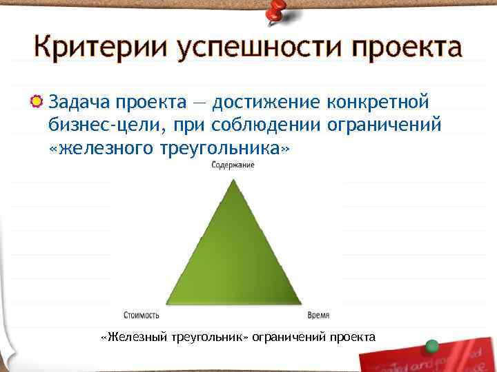 Какой элемент не входит в состав железного треугольника проекта