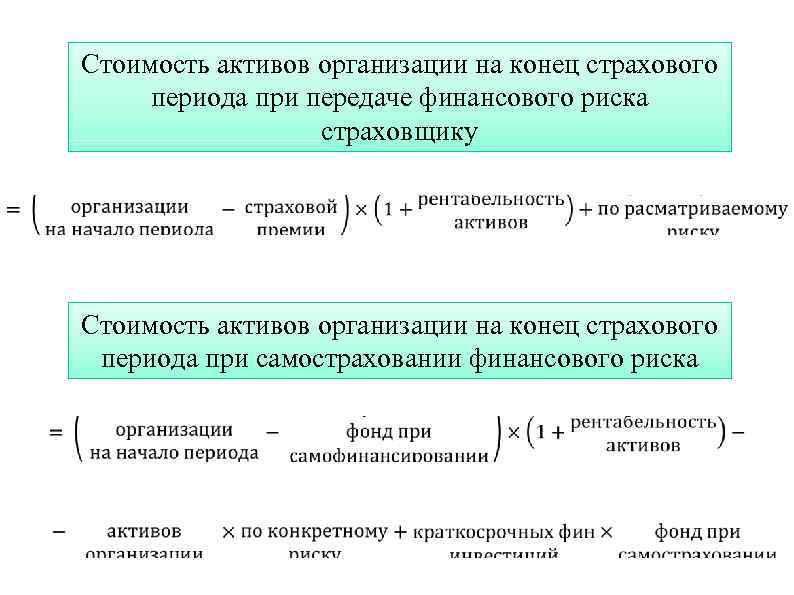 Стоимость активов организации на конец страхового периода при передаче финансового риска страховщику Стоимость активов