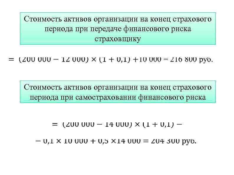 Стоимость активов организации на конец страхового периода при передаче финансового риска страховщику Стоимость активов