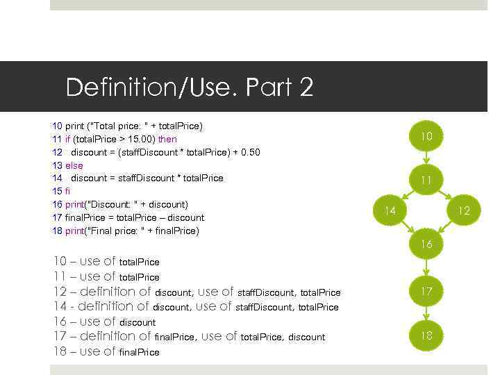 Definition/Use. Part 2 10 print ("Total price: " + total. Price) 11 if (total.