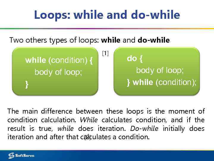 Loops: while and do-while Two others types of loops: while and do-while (condition) {