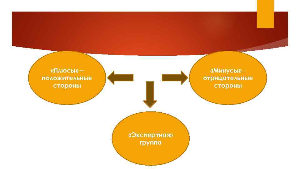  «Минусы» отрицательные стороны «Плюсы» – положительные стороны «Экспертная» группа 