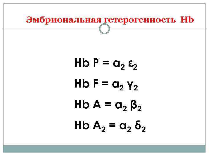 Эмбриональная гетерогенность Нb Нb P = α 2 ε 2 Hb F = α