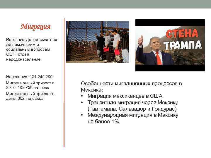 Миграция Источник: Департамент по экономическим и социальным вопросам ООН: отдел народонаселение Население: 131 246