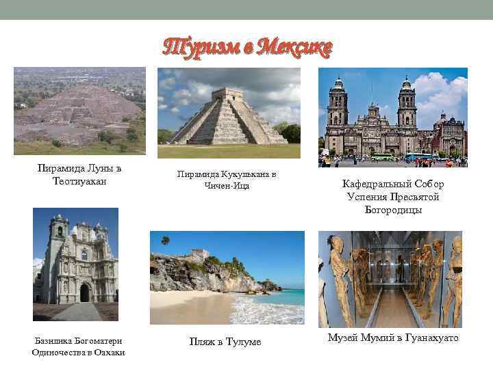 Туризм в Мексике Пирамида Луны в Теотиуакан Базилика Богоматери Одиночества в Оахаки Пирамида Кукулькана