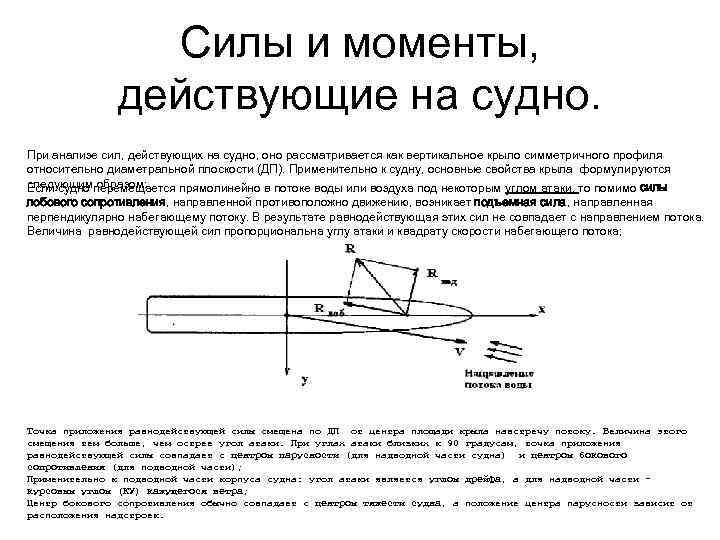 Силы и моменты, действующие на судно. При анализе сил, действующих на судно, оно рассматривается